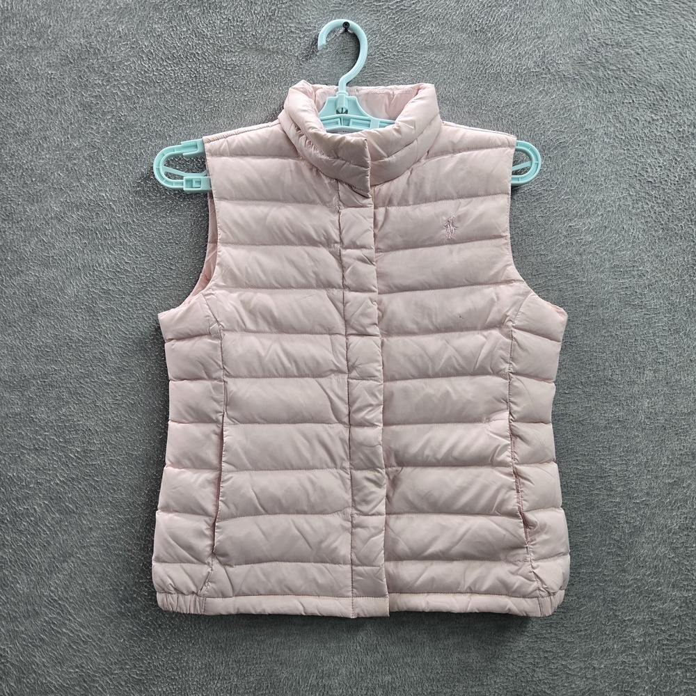 Polo Ralph Lauren Girls Vest L Pink Quilted Down Puffer Pony Embroidery